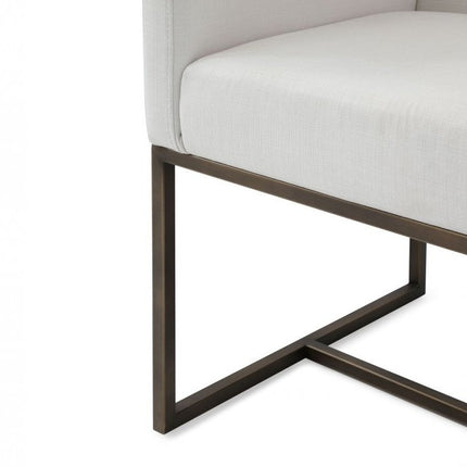 Off White and Antiqued Brass Upholstered Fabric Dining Arm Chair HomeRoots