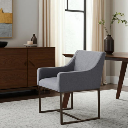 Gray and Antiqued Brass Upholstered Fabric Dining Arm Chair HomeRoots