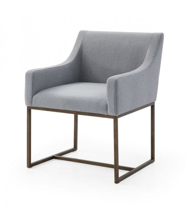 Gray and Antiqued Brass Upholstered Fabric Dining Arm Chair HomeRoots