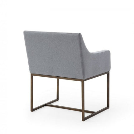 Gray and Antiqued Brass Upholstered Fabric Dining Arm Chair HomeRoots