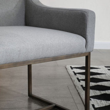 Gray and Antiqued Brass Upholstered Fabric Dining Arm Chair HomeRoots