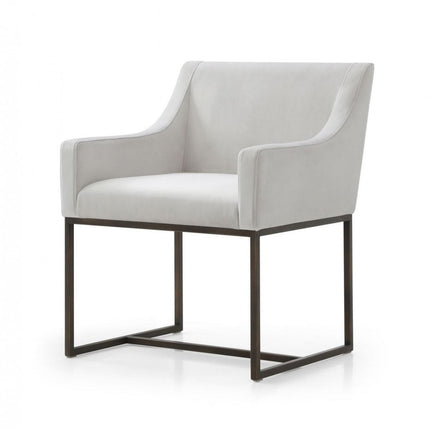 Beige and Antiqued Brass Upholstered Fabric Dining Arm Chair HomeRoots