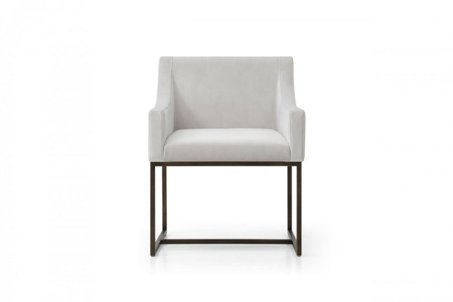 Beige and Antiqued Brass Upholstered Fabric Dining Arm Chair HomeRoots