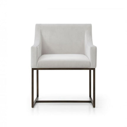 Beige and Antiqued Brass Upholstered Fabric Dining Arm Chair HomeRoots