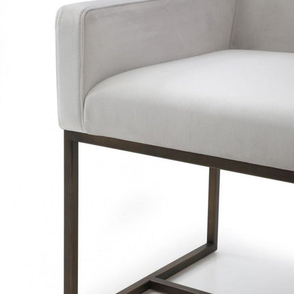 Beige and Antiqued Brass Upholstered Fabric Dining Arm Chair HomeRoots