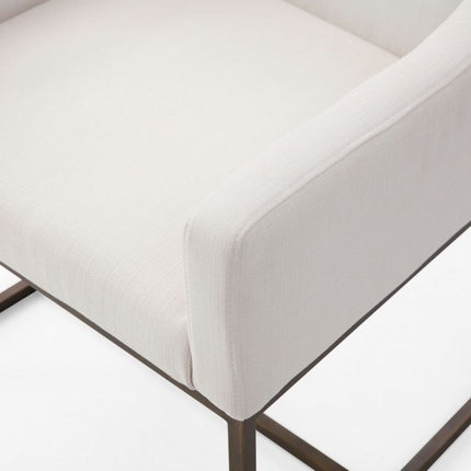 Beige and Antiqued Brass Upholstered Fabric Dining Arm Chair HomeRoots