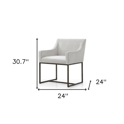 Beige and Antiqued Brass Upholstered Fabric Dining Arm Chair