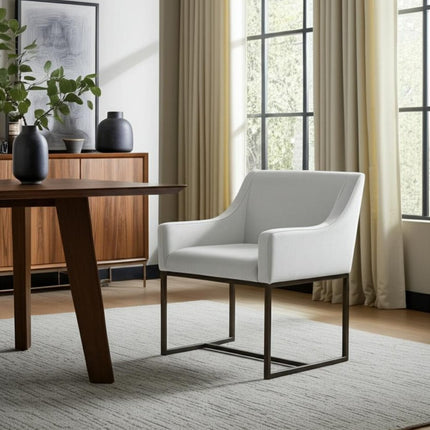 Beige and Antiqued Brass Upholstered Fabric Dining Arm Chair HomeRoots