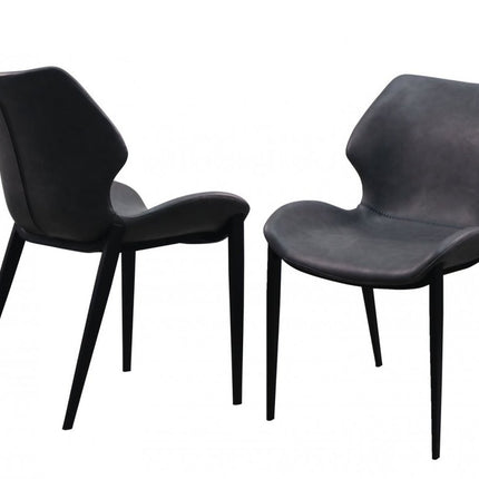 Set of Two Gray and Black Upholstered Faux Leather Wing Back Dining Side Chairs HomeRoots