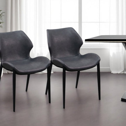 Set of Two Gray and Black Upholstered Faux Leather Wing Back Dining Side Chairs HomeRoots