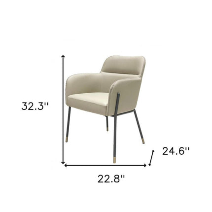 Gray and Black Upholstered Faux Leather Slat Back Dining Arm Chair HomeRoots