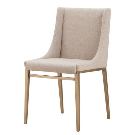 Set of Two Beige and Antiqued Brass Upholstered Fabric Wing Back Dining Side Chairs HomeRoots