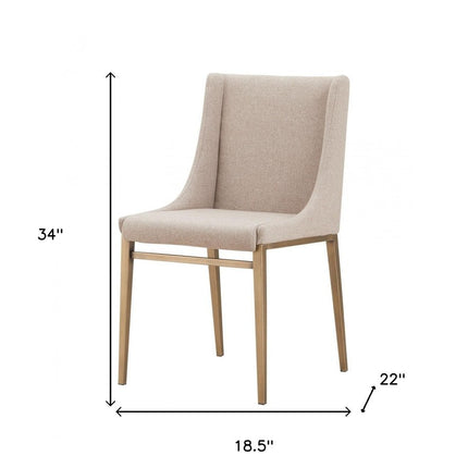 Set of Two Beige and Antiqued Brass Upholstered Fabric Wing Back Dining Side Chairs HomeRoots