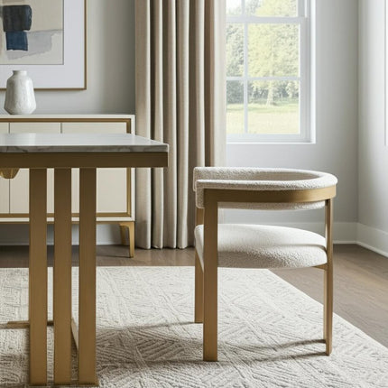 Beige and Gold Upholstered Velvet Slat Back Dining Arm Chair HomeRoots