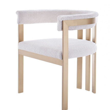 Beige and Gold Upholstered Velvet Slat Back Dining Arm Chair HomeRoots