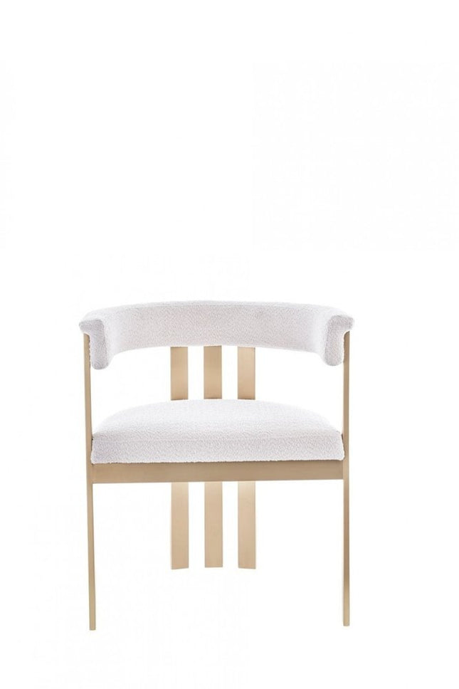 Beige and Gold Upholstered Velvet Slat Back Dining Arm Chair HomeRoots