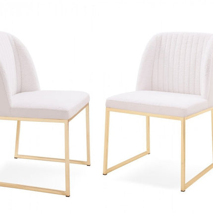 Set of Two White and Gold Upholstered Fabric Wing Back Dining Side Chairs HomeRoots