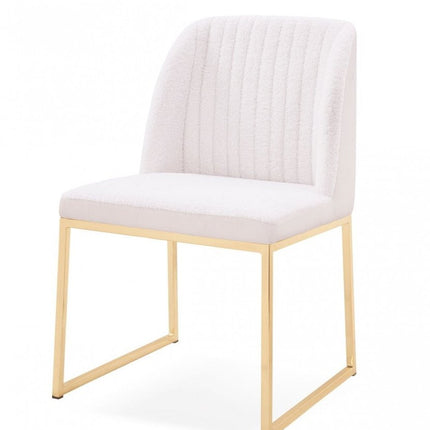 Set of Two White and Gold Upholstered Fabric Wing Back Dining Side Chairs HomeRoots
