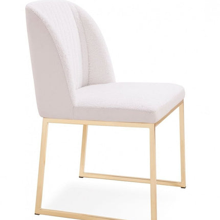 Set of Two White and Gold Upholstered Fabric Wing Back Dining Side Chairs HomeRoots