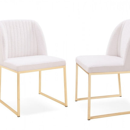 Set of Two White and Gold Upholstered Fabric Wing Back Dining Side Chairs HomeRoots