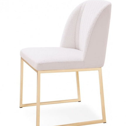 Set of Two White and Gold Upholstered Fabric Wing Back Dining Side Chairs HomeRoots