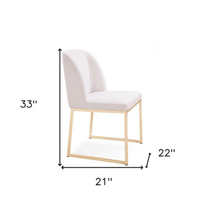 Set of Two White and Gold Upholstered Fabric Wing Back Dining Side Chairs HomeRoots