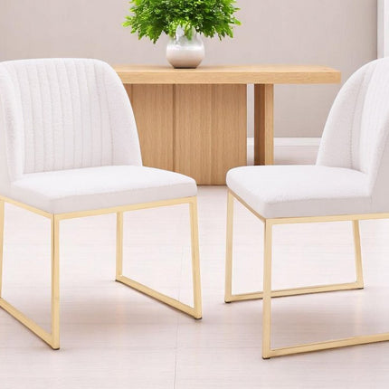 Set of Two White and Gold Upholstered Fabric Wing Back Dining Side Chairs HomeRoots