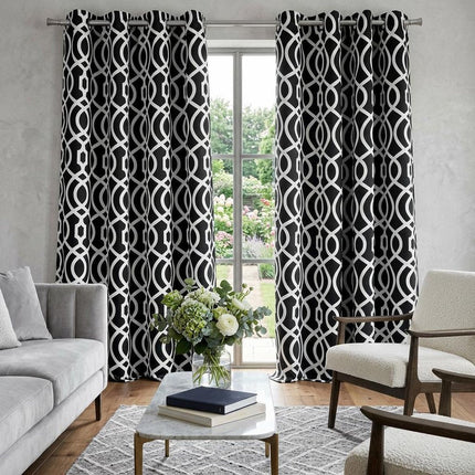84" Jet Black Trellis Black Out Window Curtain Panel HomeRoots