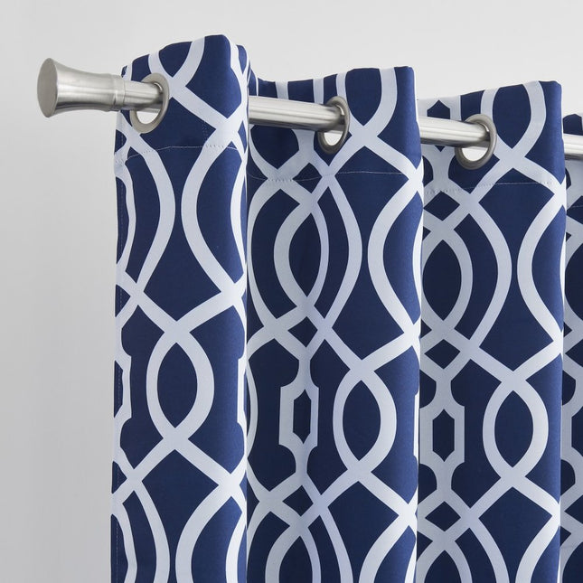 84" Navy Blue Trellis Black Out Window Curtain Panel HomeRoots