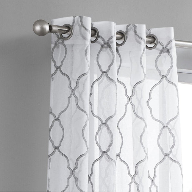 84” Silver Trellis Pattern Embroidered Window Curtain Panel HomeRoots