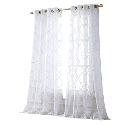 84” Charcoal Trellis Pattern Embroidered Window Curtain Panel HomeRoots