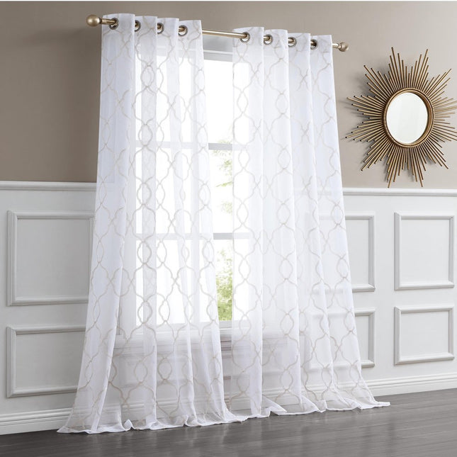 84” Charcoal Trellis Pattern Embroidered Window Curtain Panel HomeRoots