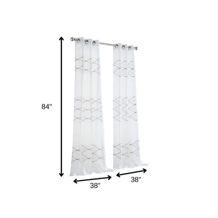 Set of Two 84"  White Wave Embroidered Window Panels HomeRoots