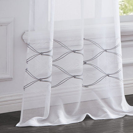 Set of Two 84"  White Wave Embroidered Window Panels HomeRoots