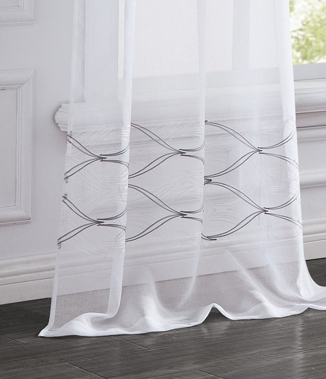 Set of Two 84"  White Wave Embroidered Window Panels HomeRoots