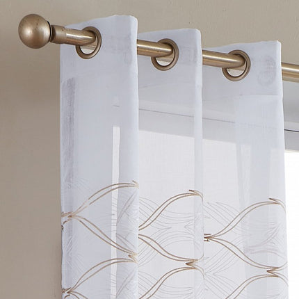 Set of Two 96" Gold and White SemiSheer Curtains HomeRoots