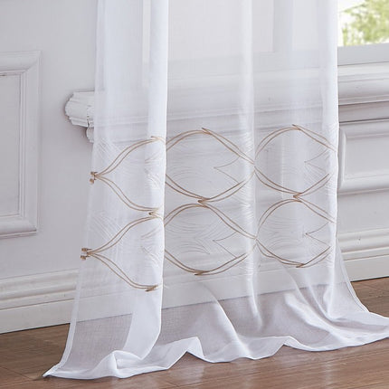 Set of Two 96" Gold and White SemiSheer Curtains HomeRoots