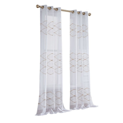 Set of Two 96" Gold and White SemiSheer Curtains HomeRoots