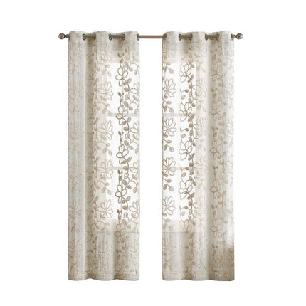 Set of Two 84"  Tan Floral Embroidered Window Panels HomeRoots