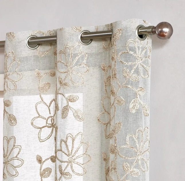 Set of Two 84"  Tan Floral Embroidered Window Panels HomeRoots