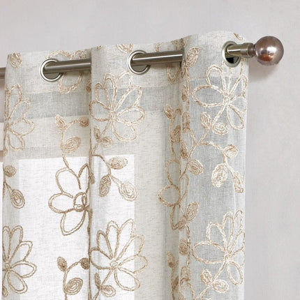 Set of Two 84"  Tan Floral Embroidered Window Panels HomeRoots
