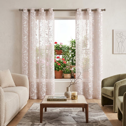 Set of Two 84"  Blush Floral Embroidered Window Panels HomeRoots