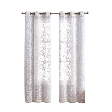 Set of Two 84"  White Floral Embroidered Window Panels HomeRoots