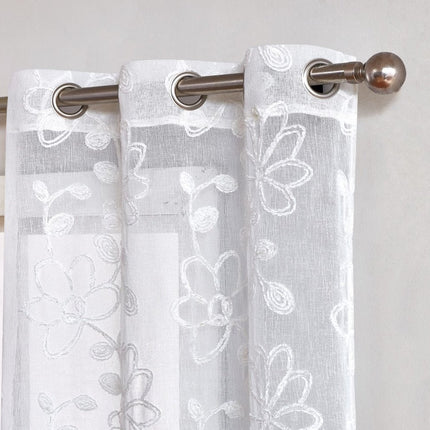 Set of Two 84"  White Floral Embroidered Window Panels HomeRoots