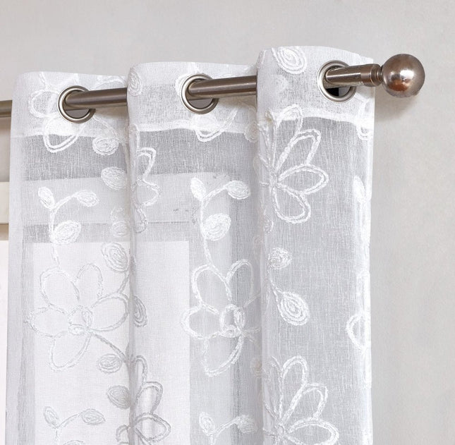Set of Two 84"  White Floral Embroidered Window Panels HomeRoots