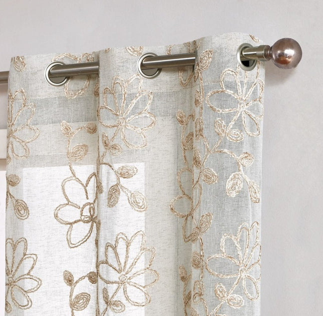 Set of Two 96"  Tan Floral Embroidered Window Panels HomeRoots
