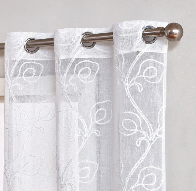 Set of Two 84"  White Boho Embroidered Window Panels HomeRoots