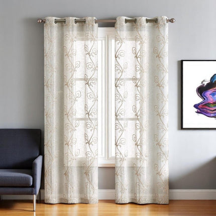 Set of Two 84" Beige Boho Embroidered Window Panels HomeRoots