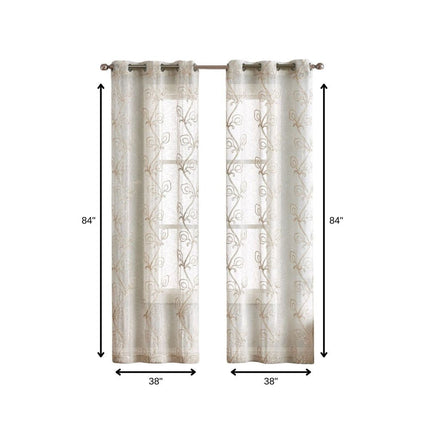 Set of Two 84" Beige Boho Embroidered Window Panels HomeRoots