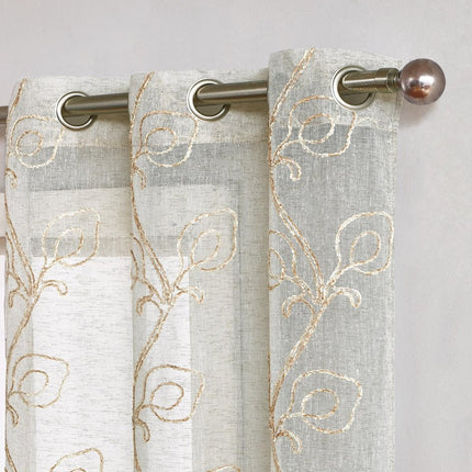 Set of Two 84" Beige Boho Embroidered Window Panels HomeRoots